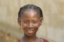 Haiti, La Gonave Island, Young happy smiling girl.