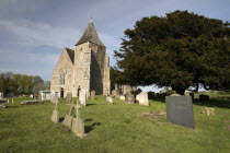 England, Kent, Romney Marsh, Old Romney, Derek Jarman's modern headstone the graveyard of St Clements church.