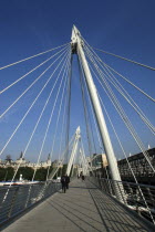 England, London, View along the Golden Jubliee bridge over the river Thames.