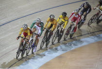 India, Delhi, 2010 Commonwealth games, cyclists in the velodrome.