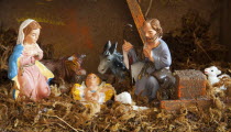 Festivals, Religious, Christmas, Nativity crib scene with small plastic figures.