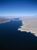 USA, Nevada, Aerial view over Lake Mead and the desert landscape.