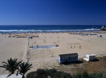 Portugal, Algarve, Praia da Rocha, view over beach out toward the sea.