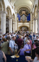 ENGLAND, Hampshire, Portsmouth, The Anglican Cathedral Church of St Thomas of Canterbury started in the 12th Century consecrated in 1927 and completed in 1980 with the nave full of people beneath the...