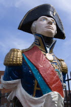 ENGLAND, Hampshire, Portsmouth, Ship's figurehead of Admiral Lord Nelson in the Historic Naval Dockyard.