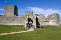 ENGLAND, Hampshire, Portsmouth, Portchester Castle The 12th Century Norman tower and 14th Century Keep in the old Roman 3rd Century Saxon Shore Fort.