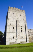 England, Hampshire, Portsmouth, Portchester Castle showing the Norman 12th Century Tower within the 14th Century Keep within the Roman 3rd Century Saxon Shore Fort.