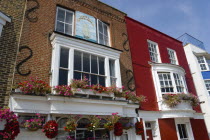 ENGLAND, Hampshire, Portsmouth, 18th Century Georgian house on Spice Island in Old Portsmouth with a wall painting of HMS Fortitude.