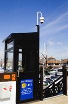 England, Hampshire, Portsmouth, Port Solent lift for handicapped people to access the upper level restaurants.