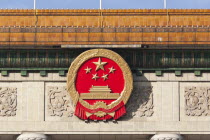 China, Beijing, Tiananmen Square, Symbol on the front of the Great Hall of the People.