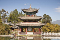 China, Yunnan Province, Lijiang, Deyue Pavilion and Black Dragon Pool.