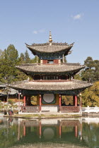 China, Yunnan Province, Lijiang, Deyue Pavilion and Black Dragon Pool.