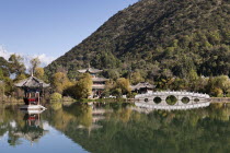 China, Yunnan Province, Lijiang, Deyue pavilion and Suocui bridge, Black Dragon Pool.