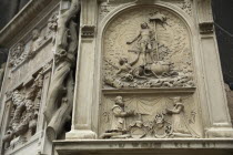 Austria, Vienna, Stone carvings on the outside of the Stephansdom Cathedral.