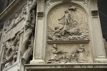 Austria, Vienna, Stone carvings on the outside of the Stephansdom Cathedral.