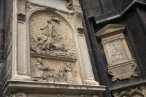 Austria, Vienna, Stone carving on the outside of Stepahansdom Cathedral.