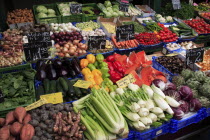 Austria, Vienna, Vegetable stall in the Naschmarkt.