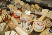 Austria, Vienna, Display of cheese in the Naschmarkt.