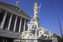 Austria, Vienna, Statue of Athena in front of Parliament,