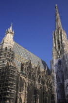Austria, Vienna, Stephansdom Cathedral under scaffolding for repair.