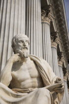 Austria, Vienna, Statue of the Greek philosopher Herodotus in front of the Parliament Building.