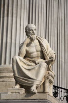 Austria, Vienna, Statue of the Greek philosopher Herodotus in front of the Parliament Building.