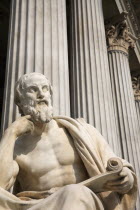 Austria, Vienna, Statue of the Greek philosopher Herodotus in front of the Parliament Building.