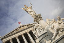 Austria, Vienna, Statue of Athena in front of Parliament.