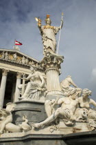 Austria, vienna, Statue of Athena in front of Parliament.
