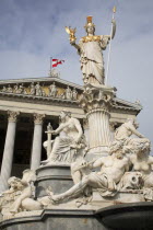 Austria, Vienna, Statue of Athena in front of Parliament.