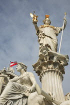 Austria, Vienna, Statue of Athena in front of Parliament.