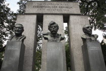 Austria, Vienna, Monument of the Republic with the busts of Jakob Reumann, Victor Adler and Ferdinand Hanusch.