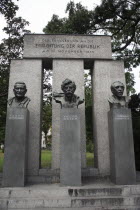 Austria, Vienna, Monument of the Republic with the busts of Jakob Reumann, Victor Adler and Ferdinand Hanusch.