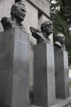 Austria, Vienna, Monument of the Republic with the busts of Jakob Reumann, Victor Adler and Ferdinand Hanusch.