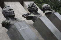 Austria, Vienna, Monument of the Republic with the busts of Jakob Reumann, Victor Adler and Ferdinand Hanusch.