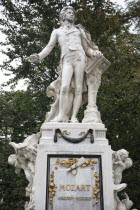 Austria, Vienna, Statue of Mozart in the Burggarten.