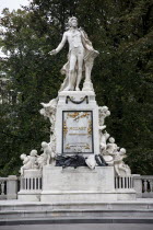 Austria, Vienna, Statue of Mozart in the Burggarten.