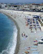 France, Cote d'Azur, Nice, Beach Scene, Promenade Des Anglais.