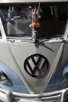 Transport, Road, Cars, Volkswagen camper van decorated for use a wedding car.