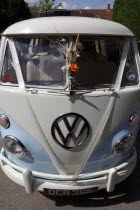 Transport, Road, Cars, Volkswagen camper van decorated for use a wedding car.