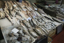 Portugal, Lisbon, Display of fish in the Ribeira market.