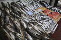 Portugal, Lisbon, Display of fish in the Ribeira market.