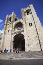 Portugal, Lisbon, Se Cathedral entrance and facade.