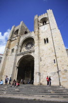 Portugal, Lisbon, Se Cathedral entrance and facade.