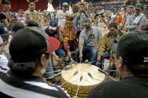 Canada, Alberta, Lethbridge, International Peace Pow Wow, Drumming and singing group.