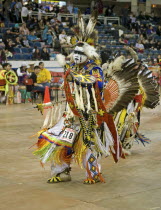 Canada, Alberta, Lethbridge, International Peace Pow Wow, Cree Indian from Onion Lake Alberta Canada in the Prairie Chicken Dance competition, The dance originated among the Blackfoot of southern Albe...