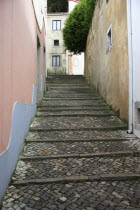 Portugal, Estremadura, Sintra, Mosaic paved alley way.