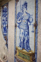 Portugal, Estremadura, Sintra, Detail of azulejo tiles on Fonte da Pipa or fountain of Casks.