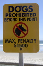 Australia, Queensland, Gold Coast, Coolangatta, sign warning that dogs are not allowed on beach.