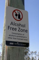 Australia, Queensland, Gold Coast, Coolangatta, Alcohol free zone sign.